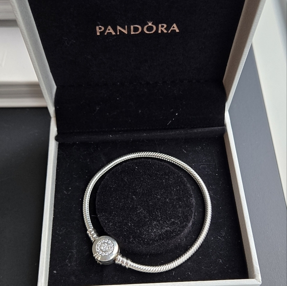 Pandora Silver Bangle Bracelet with Charm & Box - Picture 1 of 5